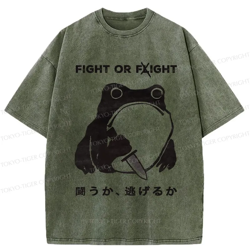 Tokyo-Tiger Fight Or Flight Funny Washed T-Shirt