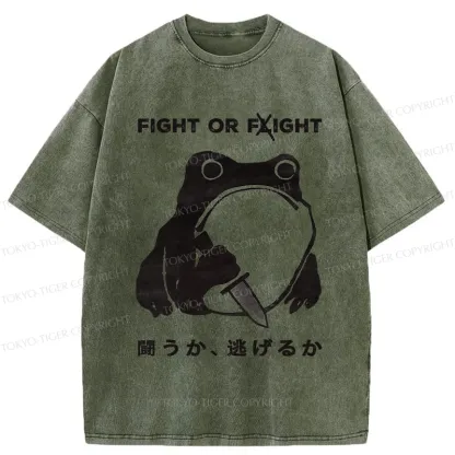 Tokyo-Tiger Fight Or Flight Funny Washed T-Shirt