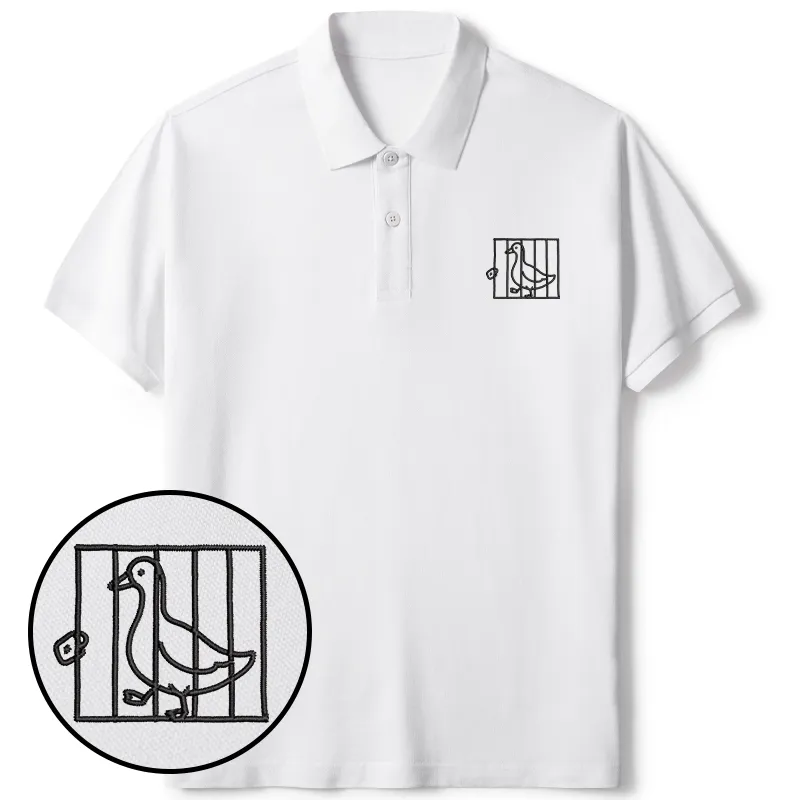 Tokyo-Tiger Silly Goose In A Cage Embroidered Polo T-Shirt