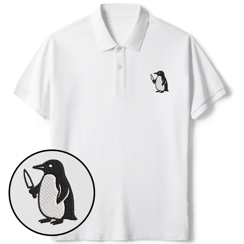 Tokyo-Tiger Penguin With Knife Embroidered Polo T-Shirt