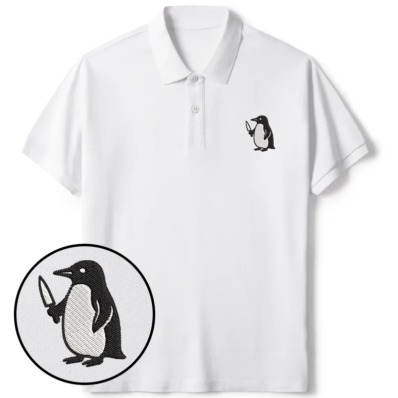 Tokyo-Tiger Penguin With Knife Embroidered Polo T-Shirt