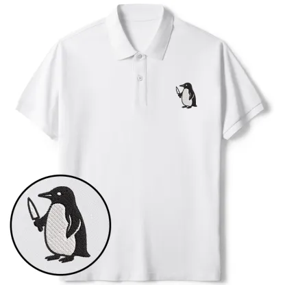 Tokyo-Tiger Penguin With Knife Embroidered Polo T-Shirt