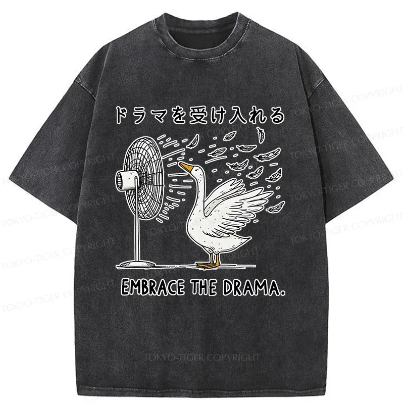 Tokyo-Tiger Goose Blowing Electric Fan Washed T-Shirt