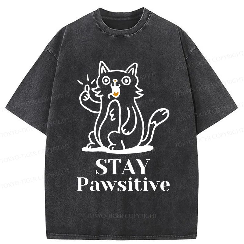 Tokyo-Tiger Stay Positive Cat Washed T-Shirt