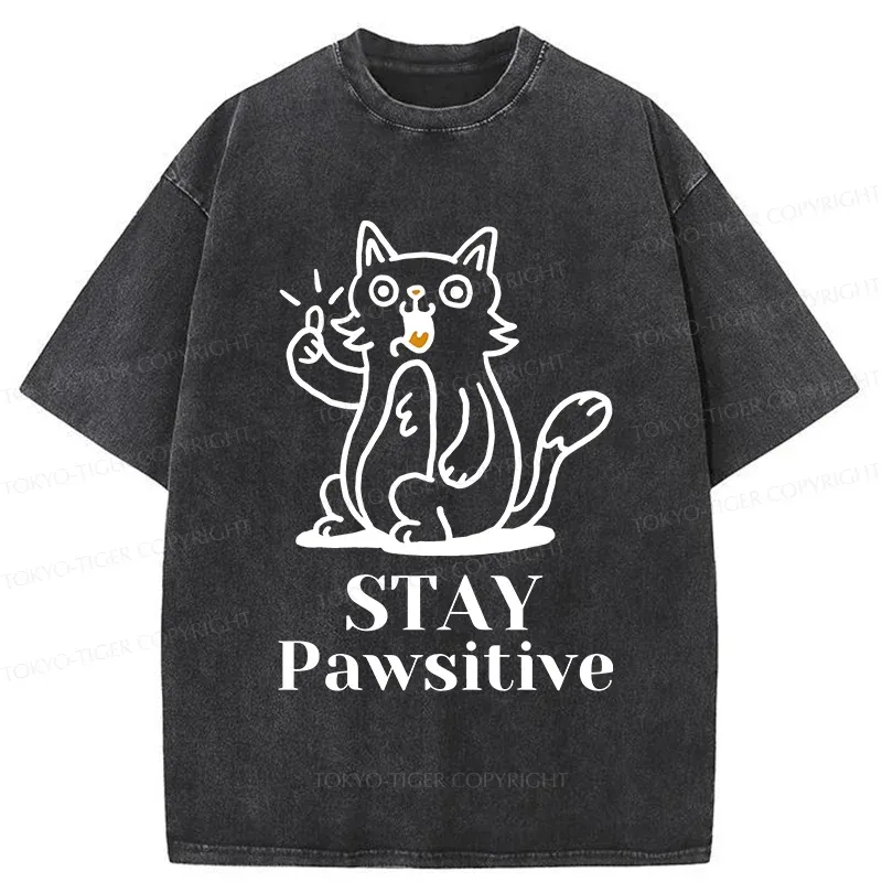 Tokyo-Tiger Stay Positive Cat Washed T-Shirt