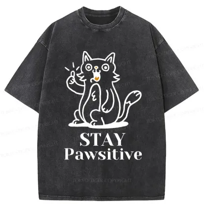 Tokyo-Tiger Stay Positive Cat Washed T-Shirt