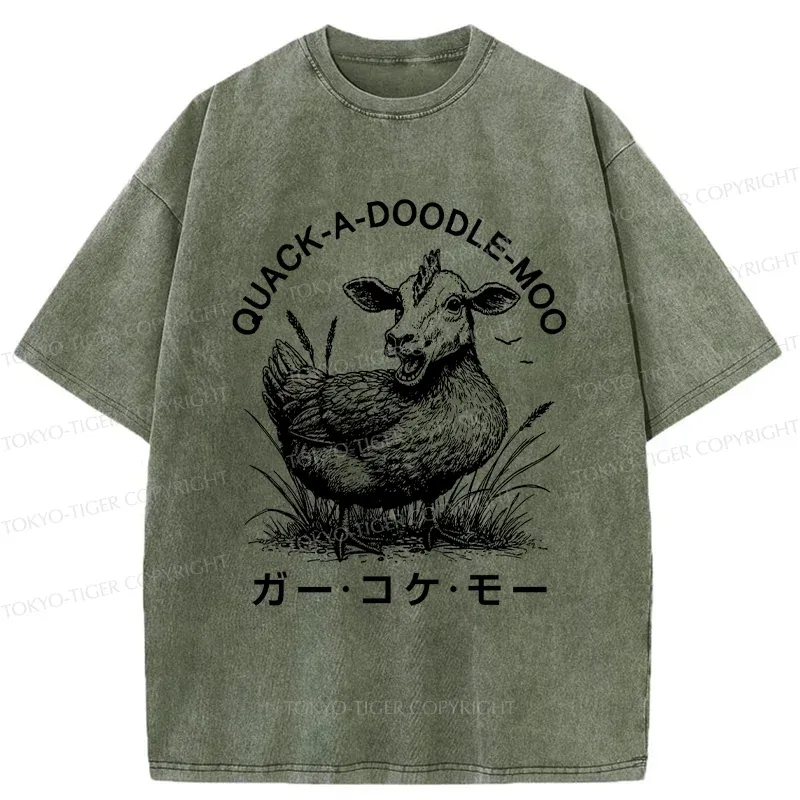 Tokyo-Tiger Duck Cow Funny Washed T-Shirt