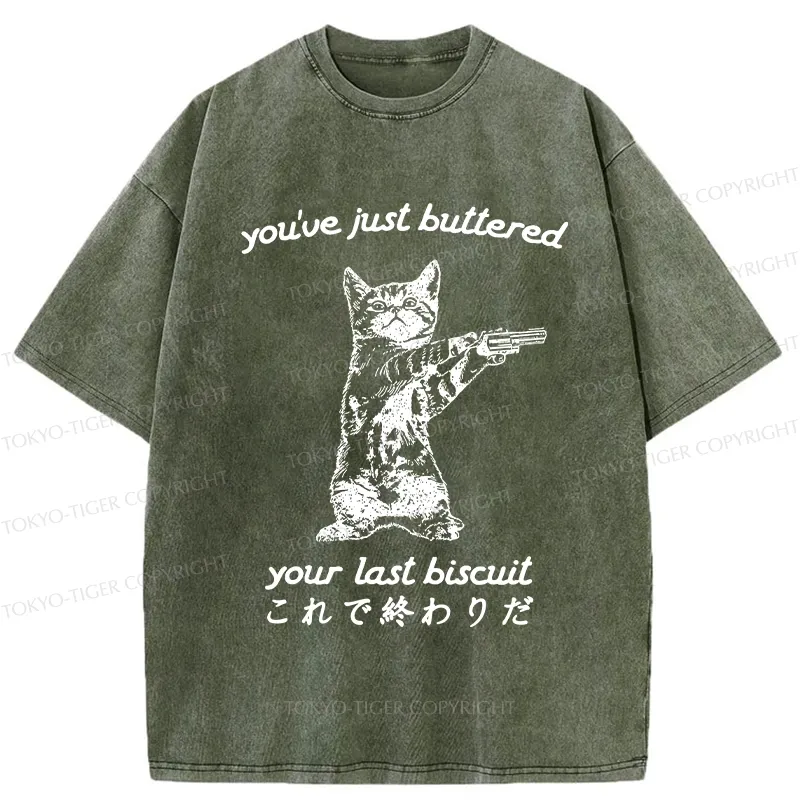 Tokyo-Tiger Funny Cat Holding A Gun Washed T-Shirt