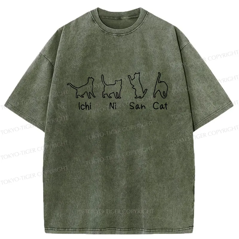 Tokyo-Tiger One Two Three Cat Washed T-Shirt
