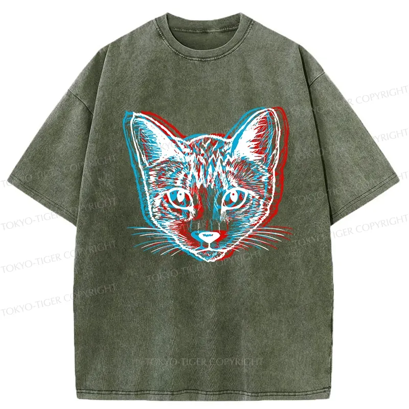Tokyo-Tiger Psychedelic Cat Washed T-Shirt