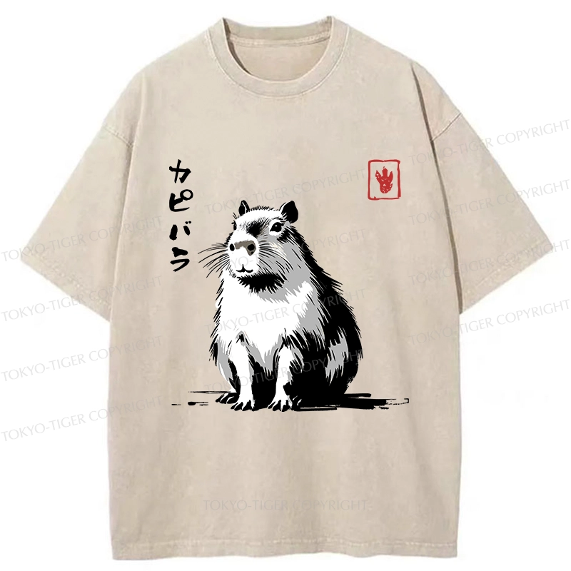 Tokyo-Tiger Retro Japanese Capybara Washed T-Shirt