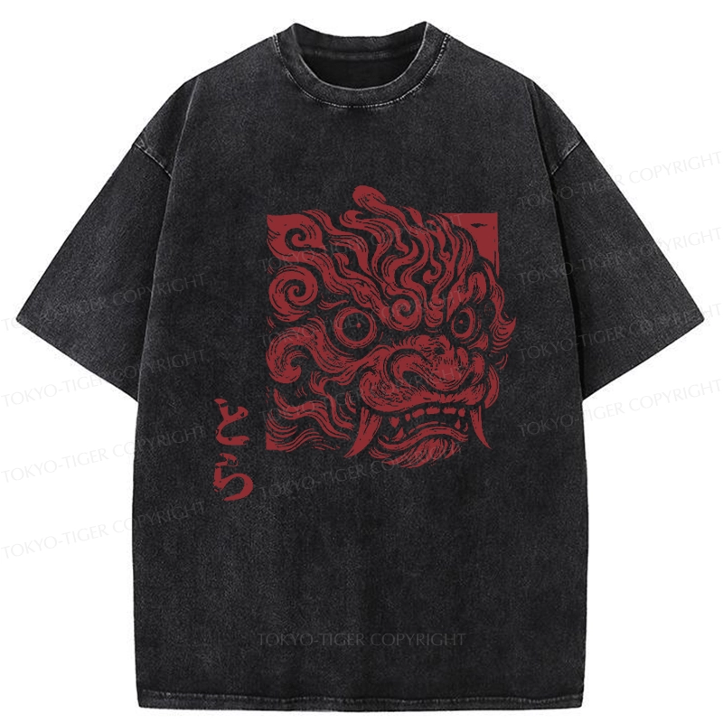 Tokyo-Tiger Japanese Lion Yokai Washed T-Shirt