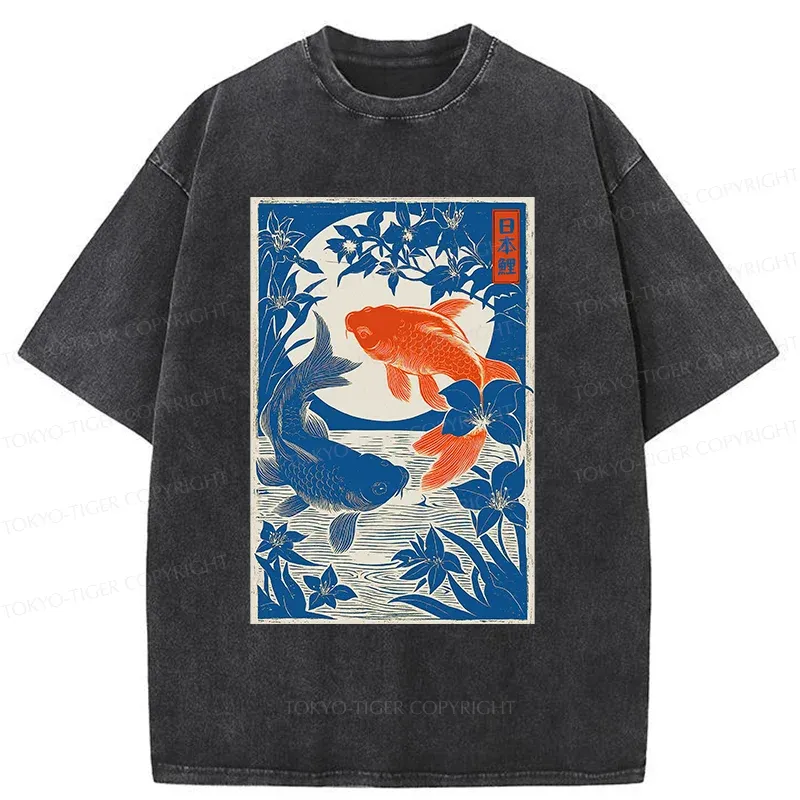 Tokyo-Tiger Woodcut Koi Washed T-Shirt