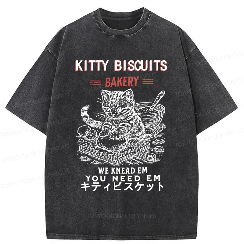 Tokyo-Tiger Kitty Bakery Funny Washed T-Shirt
