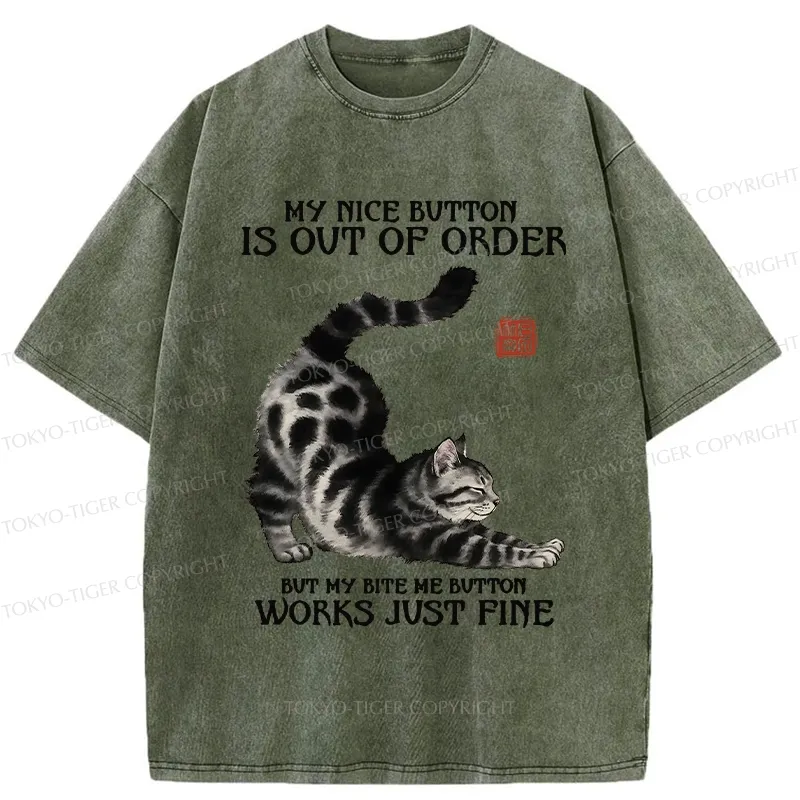 Tokyo-Tiger Naughty Cat Stretching Washed T-Shirt