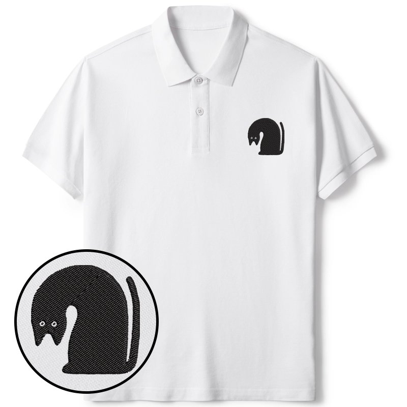 Tokyo-Tiger Curious Cat Embroidered Polo T-Shirt