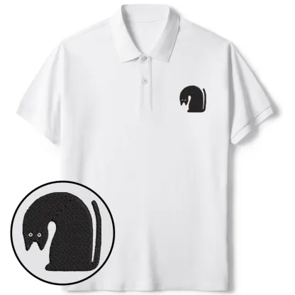 Tokyo-Tiger Curious Cat Embroidered Polo T-Shirt