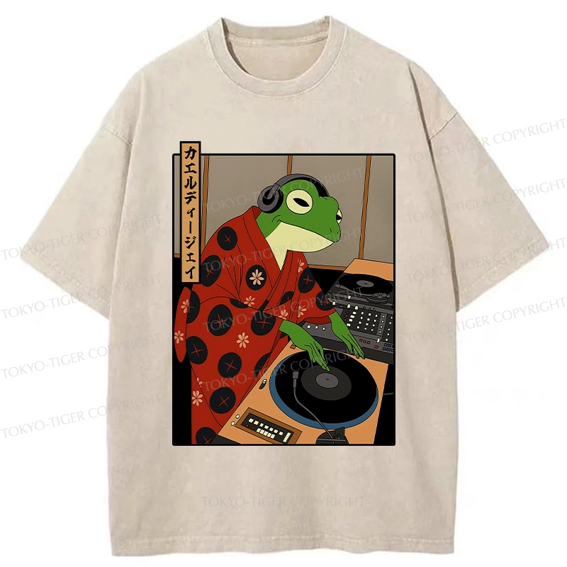 Tokyo-Tiger Funny Frog DJ Washed T-Shirt