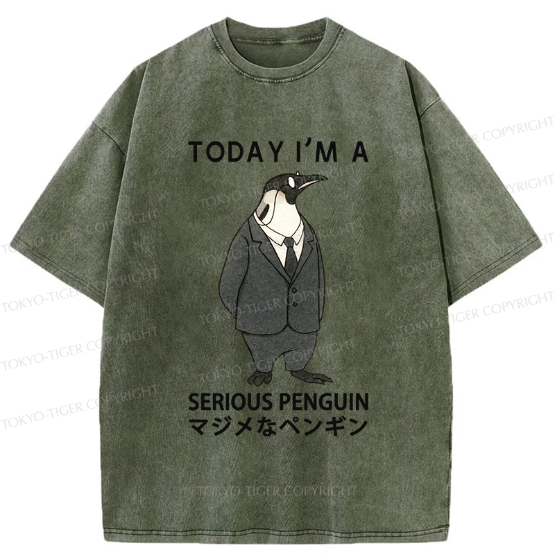 Tokyo-Tiger Today I'm A Serious Penguin Washed T-Shirt