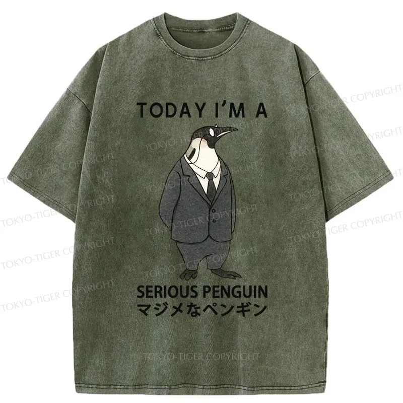 Tokyo-Tiger Today I'm A Serious Penguin Washed T-Shirt