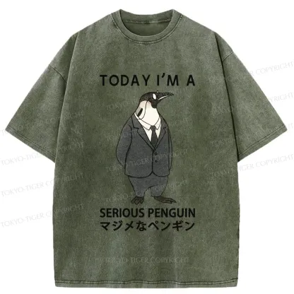 Tokyo-Tiger Today I'm A Serious Penguin Washed T-Shirt