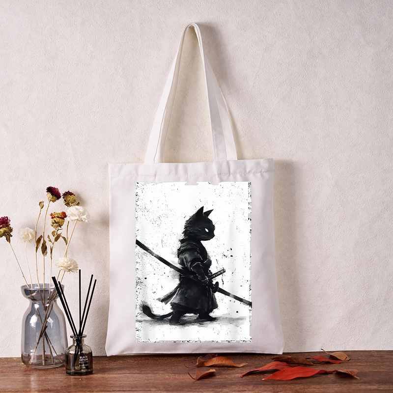 Tokyo-Tiger Retro Cat Samurai Japanese Tote Bag