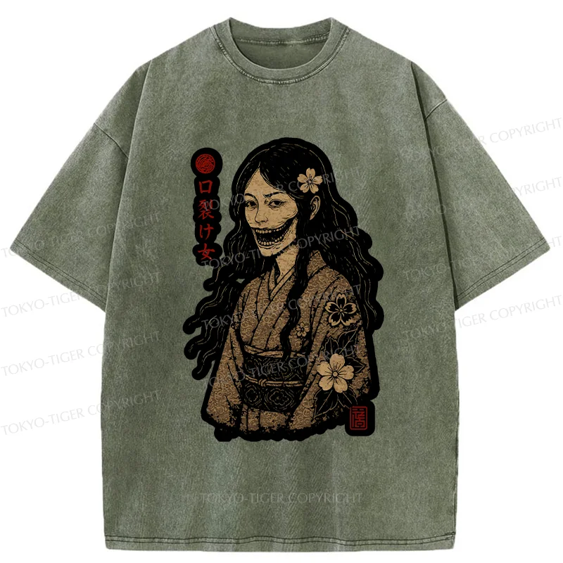 Tokyo-Tiger Cleft Mouth Woman Washed T-Shirt