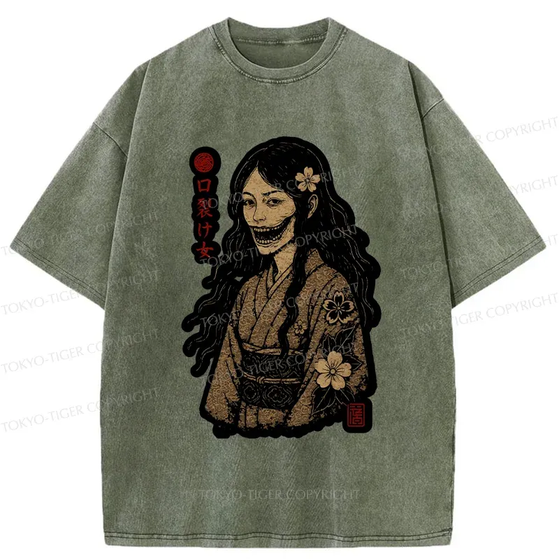 Tokyo-Tiger Cleft Mouth Woman Washed T-Shirt