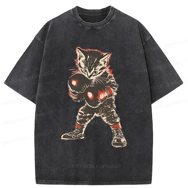 Tokyo-Tiger Boxing Kitten Washed T-Shirt