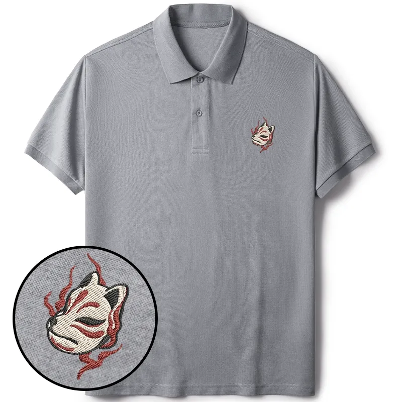 Tokyo-Tiger Fox Mask Japan Embroidered Polo T-Shirt