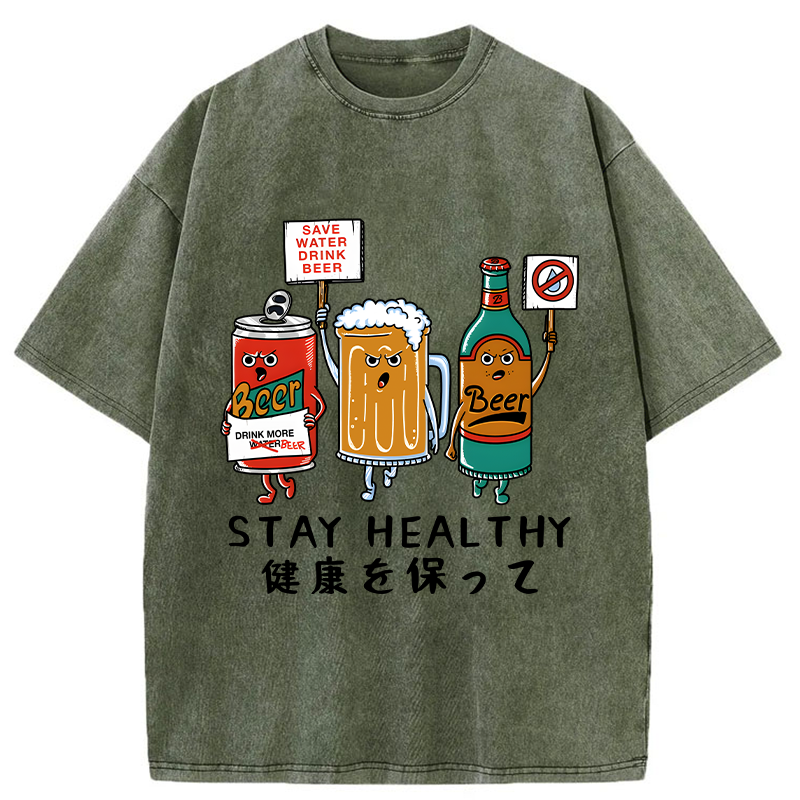 Tokyo-Tiger Stay Healthy Washed T-Shirt