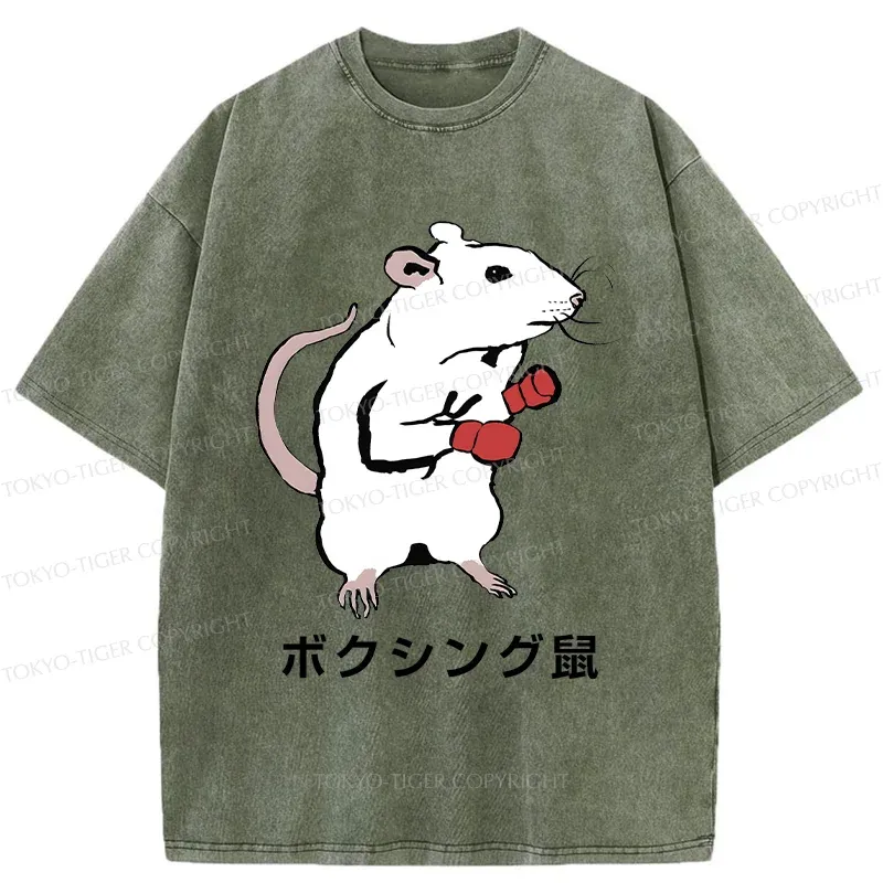 Tokyo-Tiger Boxing Mouse Washed T-Shirt