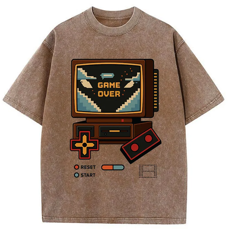 Tokyo-Tiger Retro Game Over Washed T-Shirt