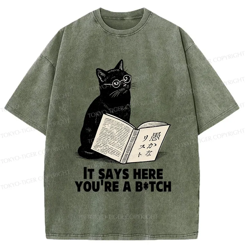 Tokyo-Tiger Black Cat With Glasses Washed T-Shirt