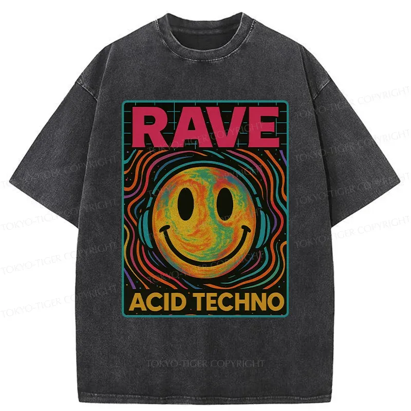 Tokyo-Tiger Rave Music Washed T-Shirt
