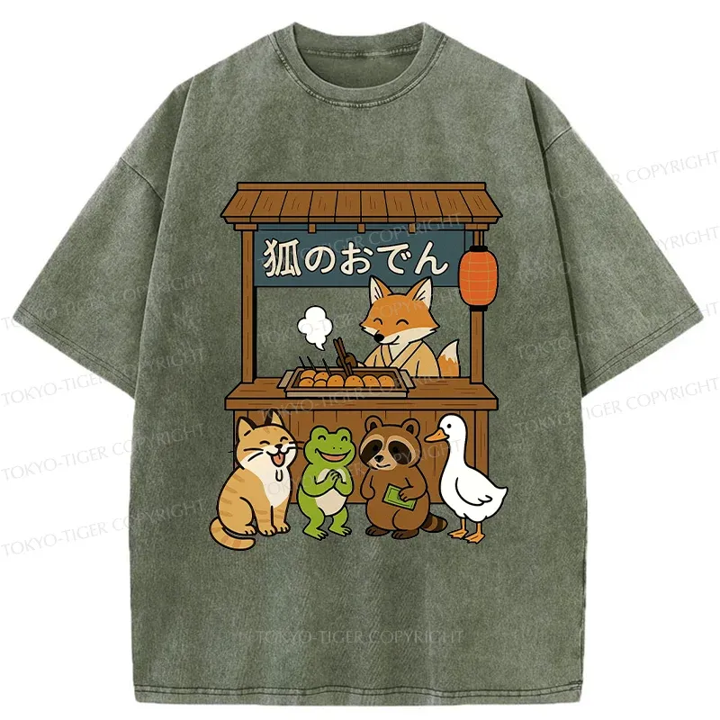 Tokyo-Tiger Fox Oden Shop Washed T-Shirt