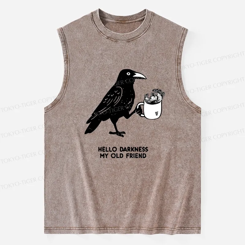 Tokyo-Tiger Crow Drinking Black Coffee Funny Washed Tank