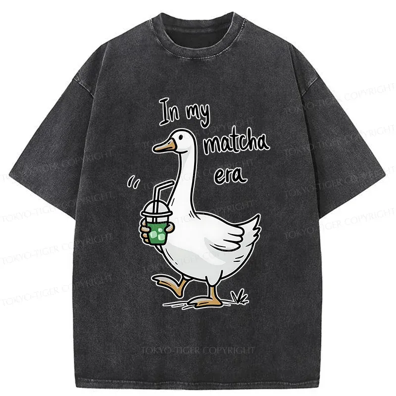 Tokyo-Tiger Goose Drinking Matcha Washed T-Shirt