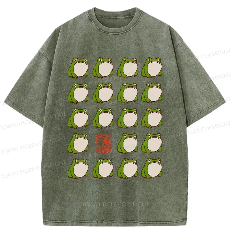 Tokyo-Tiger Retro Japanese Frog Washed T-Shirt
