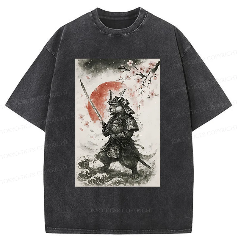 Tokyo-Tiger Otter Samurai Washed T-Shirt