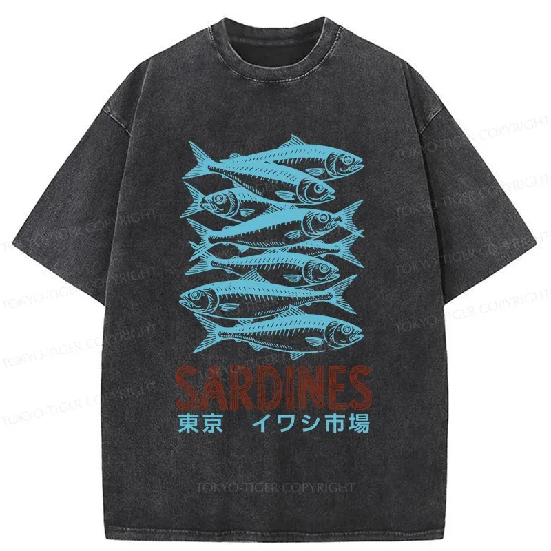 Tokyo-Tiger Vintage Sardines Market Washed T-Shirt