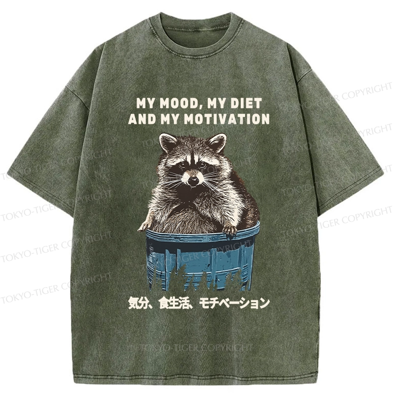 Tokyo-Tiger My Mood My Diet And My Motivation Washed T-Shirt
