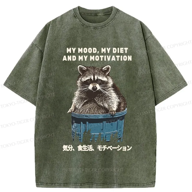 Tokyo-Tiger My Mood My Diet And My Motivation Washed T-Shirt