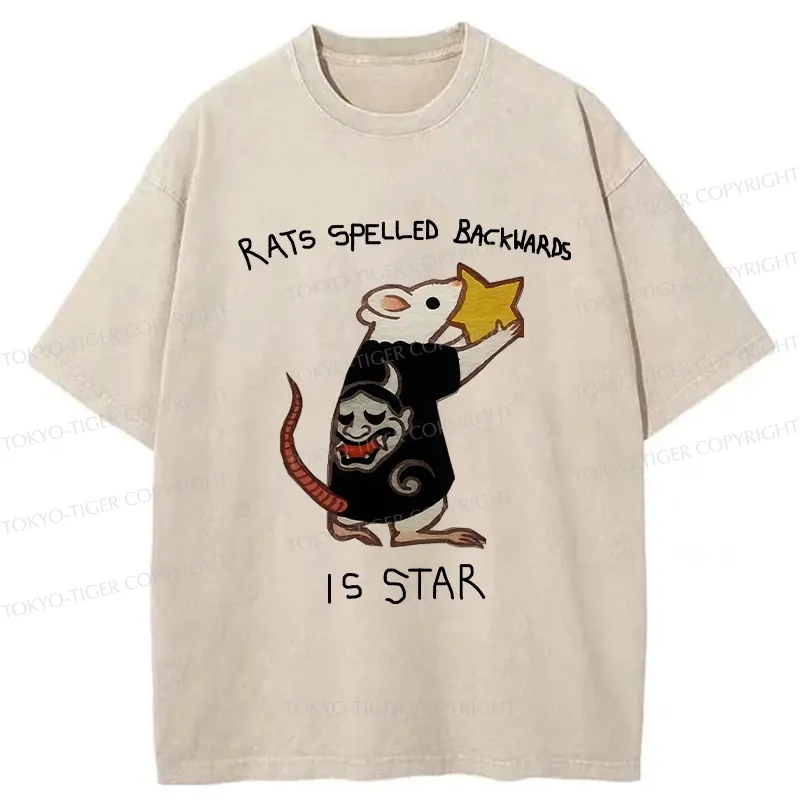 Tokyo-Tiger Rats Spelled Backwards Is Star Funny Washed T-Shirt