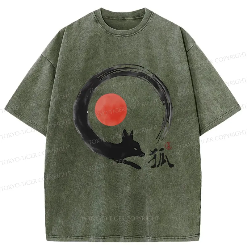 Tokyo-Tiger Retro Fox Enso Washed T-Shirt