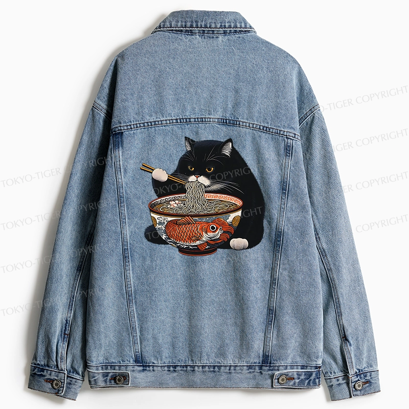 Tokyo-Tiger Fat Cat Eating Ramen Jean Jacket