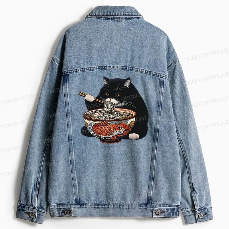 Tokyo-Tiger Fat Cat Eating Ramen Jean Jacket