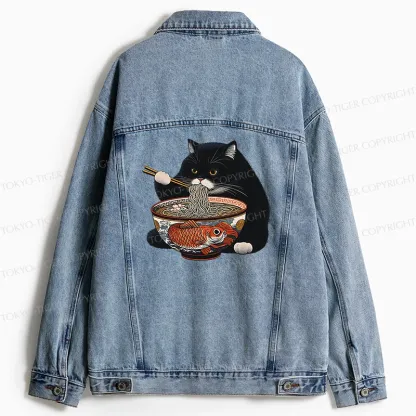 Tokyo-Tiger Fat Cat Eating Ramen Jean Jacket