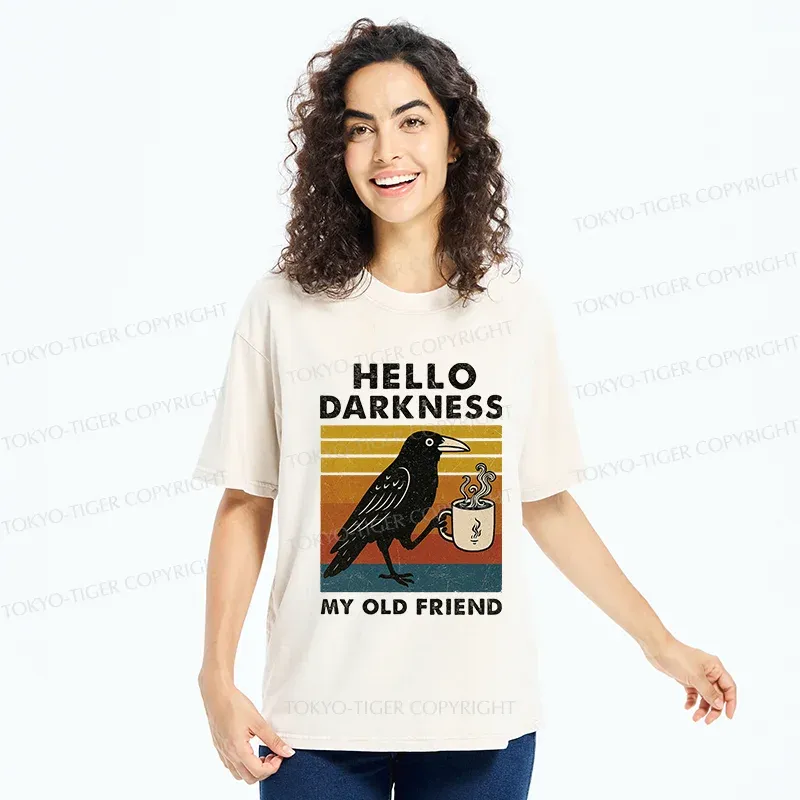 Tokyo-Tiger Crow Drinking Coffee Washed T-Shirt