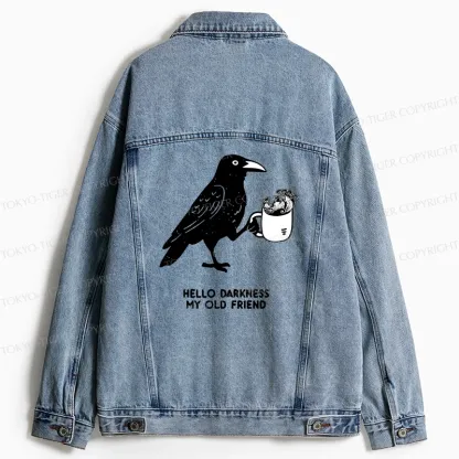 Tokyo-Tiger Crow Drinking Black Coffee Funny Jean Jacket